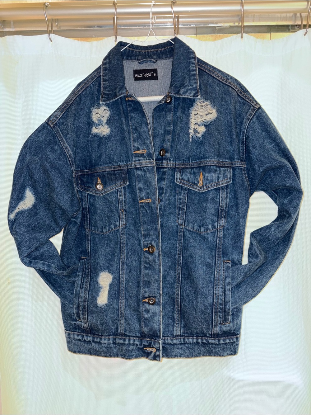 Blue Age Men's Distressed Denim Jacket Day of the Dead Frida Kahlo Patch